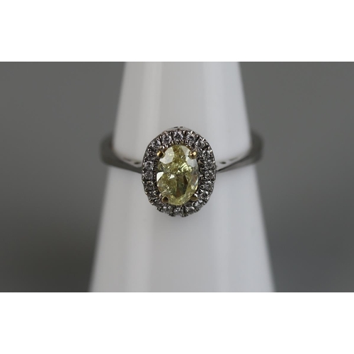 91 - Fine platinum yellow diamond cluster ring - Approx size N