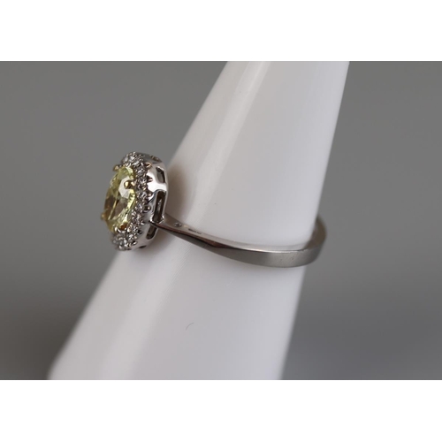 91 - Fine platinum yellow diamond cluster ring - Approx size N