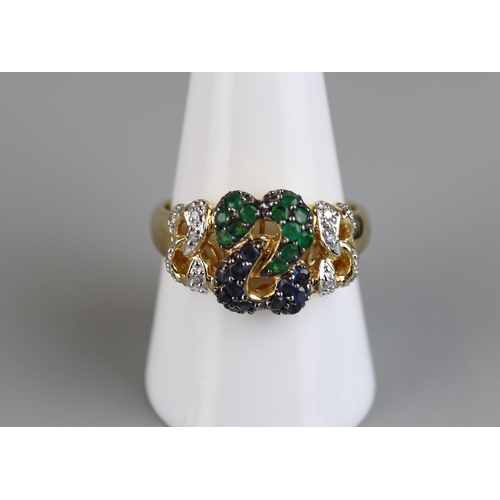 94 - 18ct gold sapphire, emerald & diamond ring - Approx size S