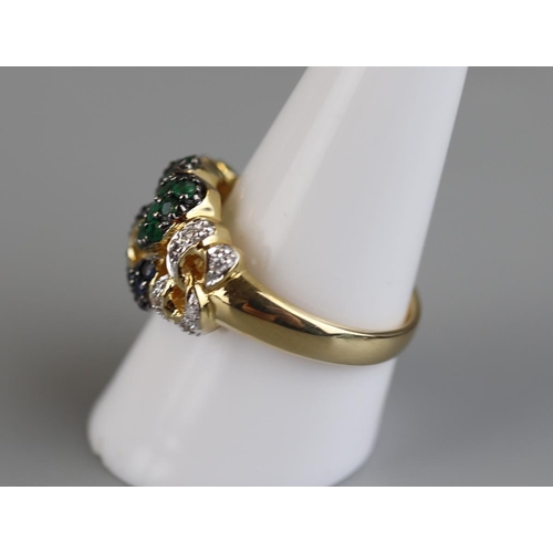 94 - 18ct gold sapphire, emerald & diamond ring - Approx size S