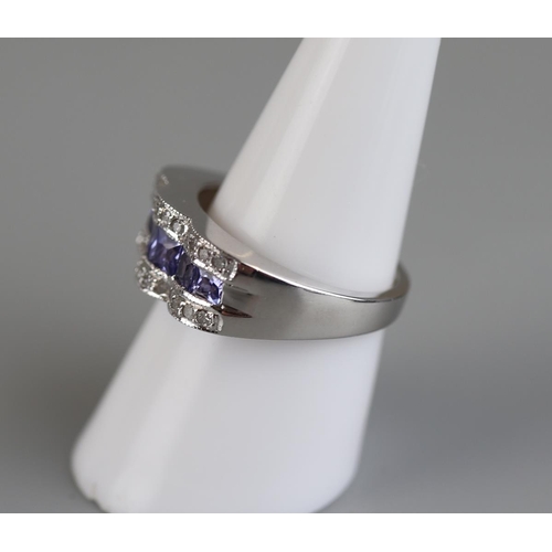 95 - 18ct white gold tanzanite & diamond ring - Approx size P