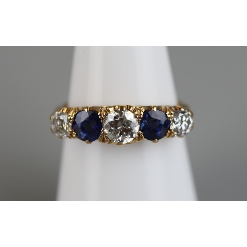 96 - Antique 18ct gold 5 stone sapphire & diamond ring - Approx size N