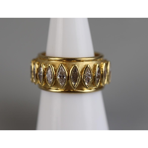 98 - Heavy 18ct gold band ring set with 21 marque diamonds - Approx size N½