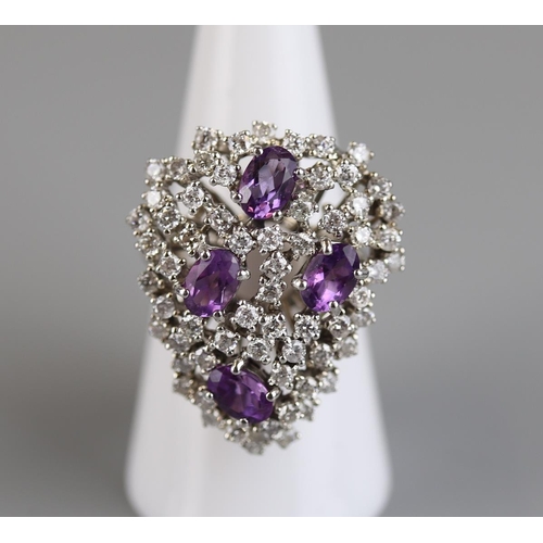 99 - Fine 18ct white gold amethyst & diamond cocktail ring - Approx size P