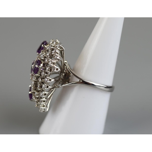 99 - Fine 18ct white gold amethyst & diamond cocktail ring - Approx size P