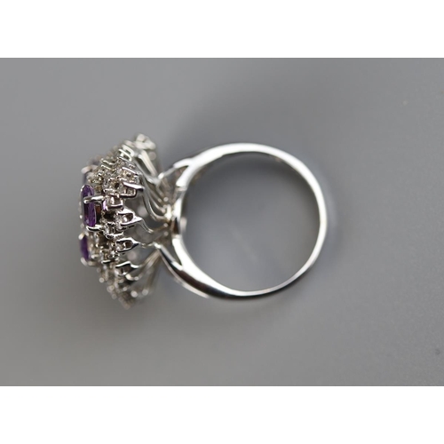 99 - Fine 18ct white gold amethyst & diamond cocktail ring - Approx size P