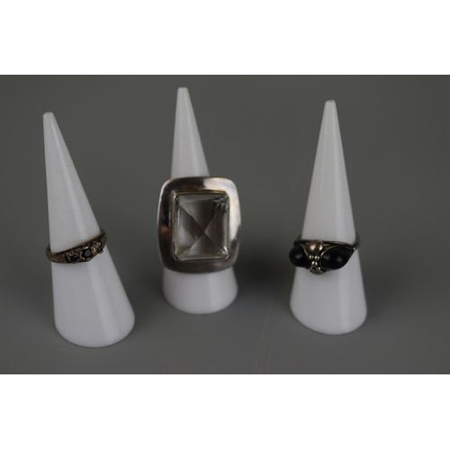 184 - 3 silver stone set rings