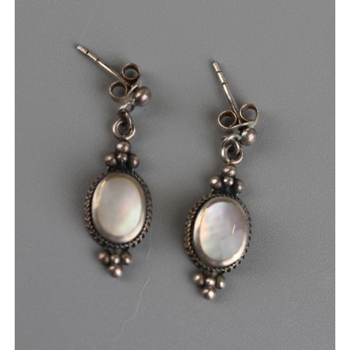 185 - Silver pair of mother of pearl earrings