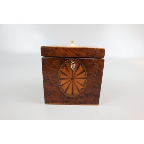 132 - Small antique burr walnut inlaid tea caddy