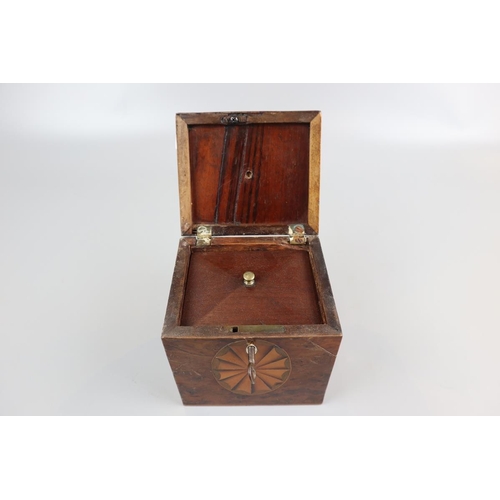 132 - Small antique burr walnut inlaid tea caddy