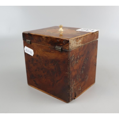 132 - Small antique burr walnut inlaid tea caddy