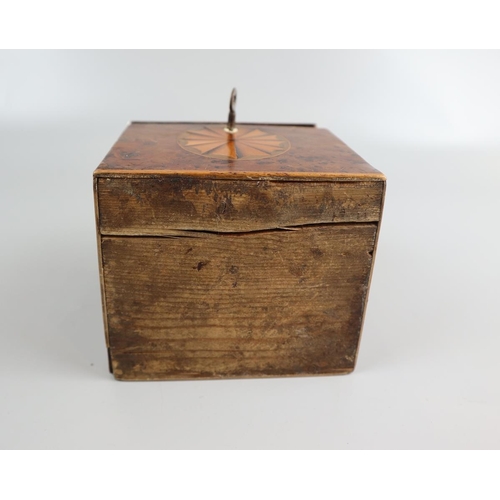 132 - Small antique burr walnut inlaid tea caddy