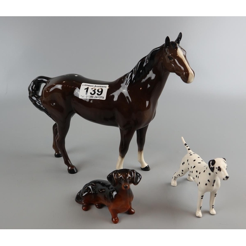 139 - Beswick Horse and 2 Beswick Dogs