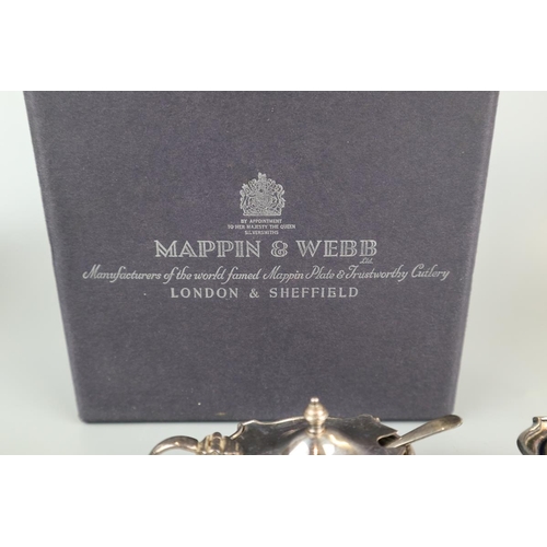 21 - Collection of Mappin & Webb to include a hallmarked silver sauce boat - Approx weight of saucebo... 