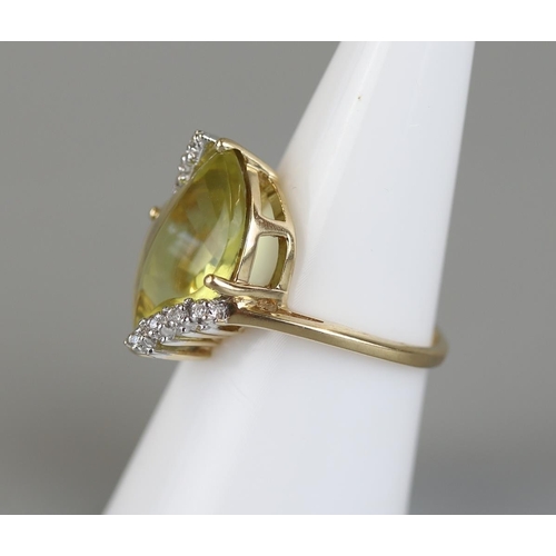 42 - Gold lemon quartz & diamond ring - Approx size N½