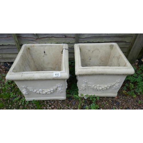 452 - Pair of square stone planters