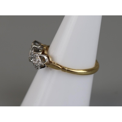 52 - 18ct gold 3 stone diamond platinum set ring - Approx size O