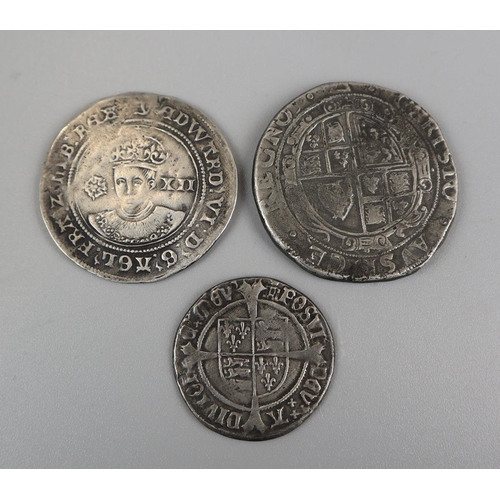 75 - Henry VIII hammered groat, Charles I half crown and Edward VI shilling