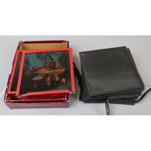 83 - Set of coloured magic lantern slides to include Alice in Wonderland