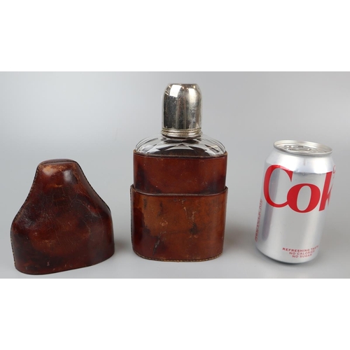 84 - Antique cut glass flask in leather case