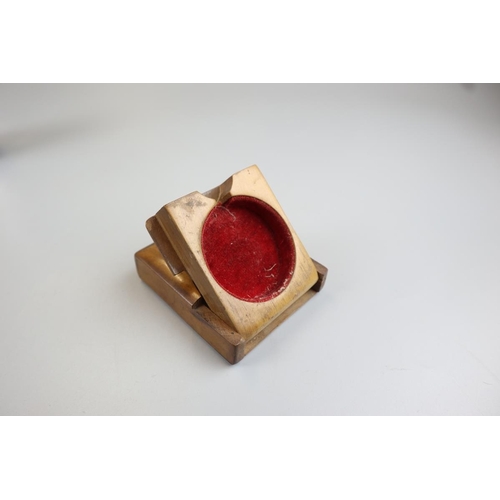 112 - Olive wood pocket watch holder featuring swallow motif with red velvet lining