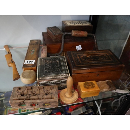 127 - Collectables to Tunbridge banded wooden boxes