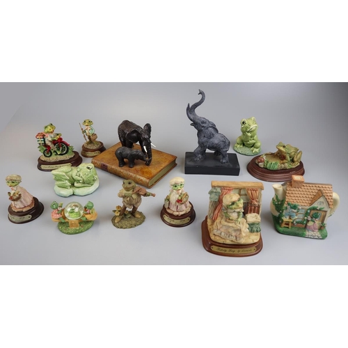 129 - Collection of elephant and frog figures