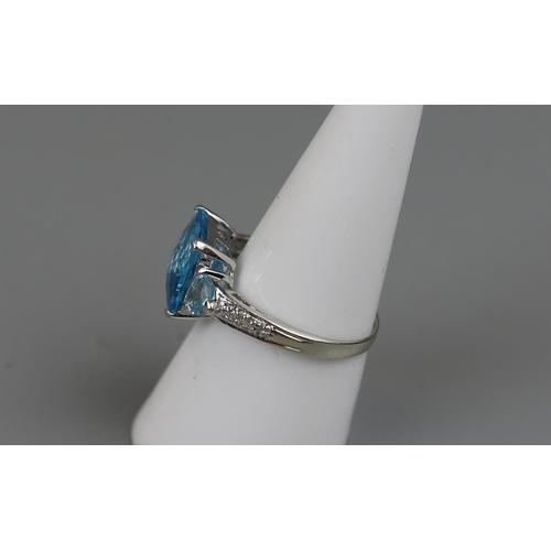 13 - White gold blue topaz & diamond ring - Approx size P