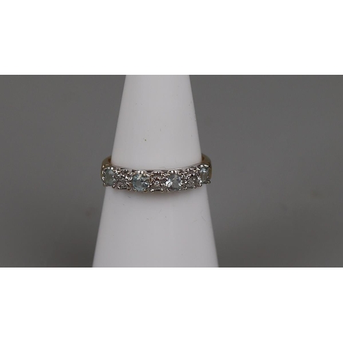 14 - Gold aquamarine & diamond ring - Approx size K