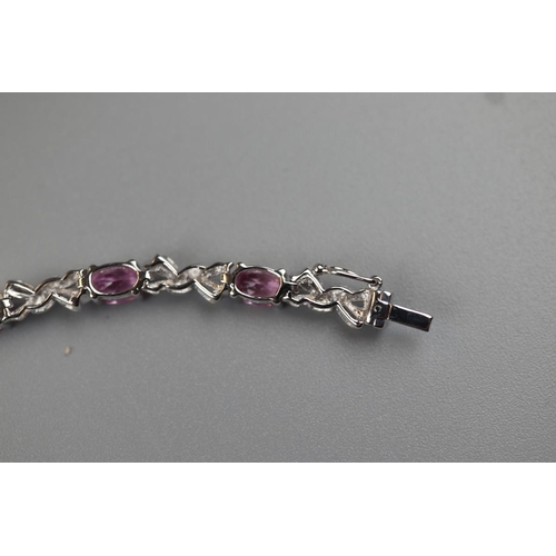 24 - Fine white gold, diamond & pink tourmaline bracelet