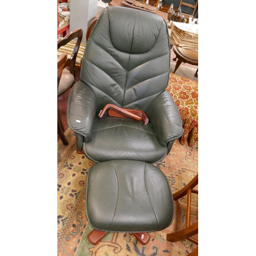 495 - Stressless style leather chair and matching stool A/F