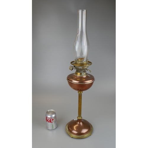 505 - Copper and brass oil lamp - Approx H: 67cm