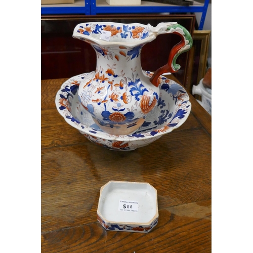 511 - Masons jug wash bowl and soap dish