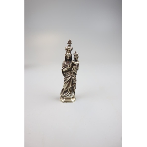 73 - Small white metal figure Madonna and child  - Approx height 8cm