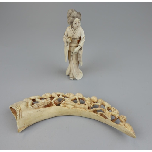 79 - 2 Ivory carvings to include geisha girl A/F