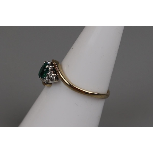 9 - Gold emerald & diamond ring - Approx size O