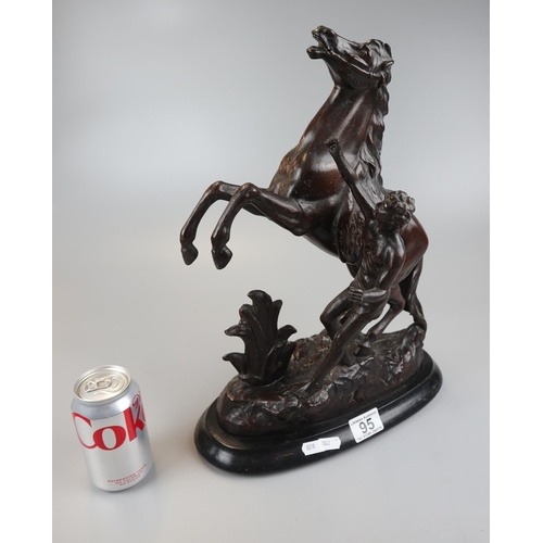 95 - Metal figurine - Man and horse - Approx H: 41cm