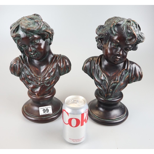 99 - Boy & girl busts - Approx H: 31cm