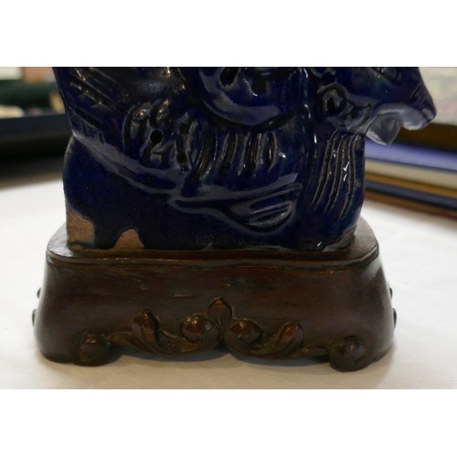 104 - Two blue glazed Chinese ornaments - Approx height of tallest item: 25cm