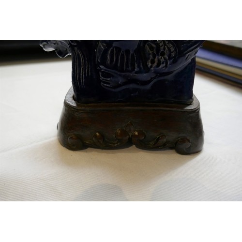 104 - Two blue glazed Chinese ornaments - Approx height of tallest item: 25cm