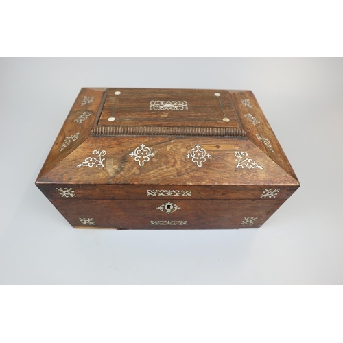 105 - Rosewood sarcophagus jewellery box inlaid with mother of pearl