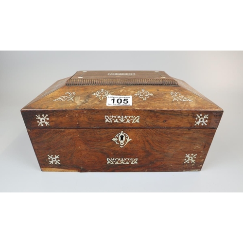 105 - Rosewood sarcophagus jewellery box inlaid with mother of pearl