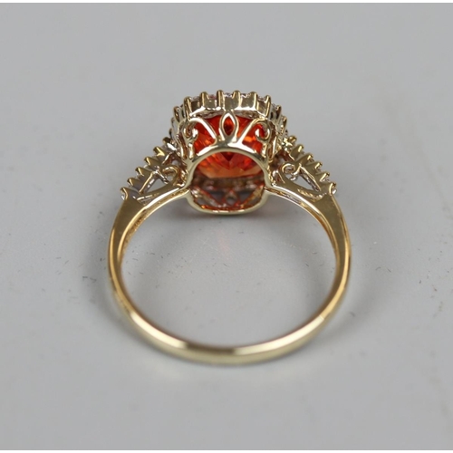13 - 14ct Mandarin Garnet (Spessatine) & Diamond ring - Approx. size O