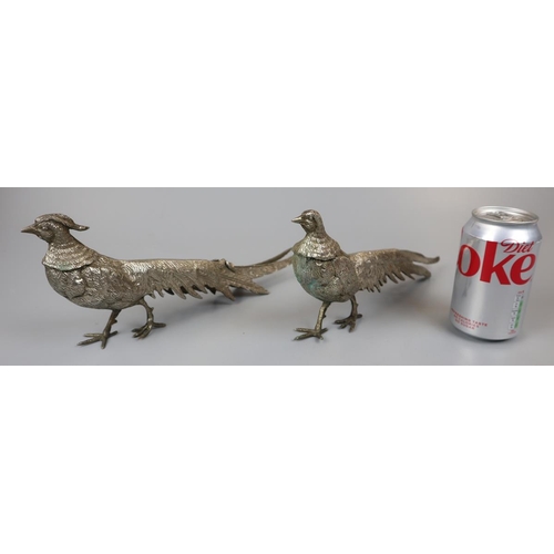 130 - Pair of white metal Pheasants