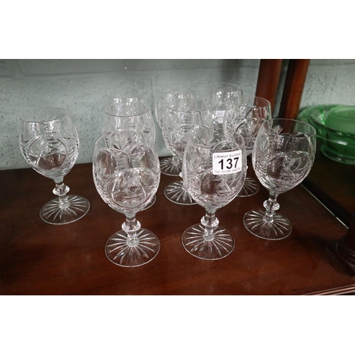 137 - Set of 10 etched wine glasses