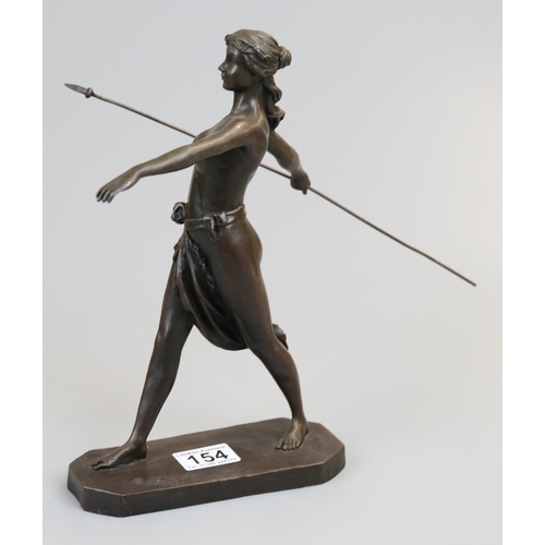 154 - Bronze nude with spear - Approx. height 29cm