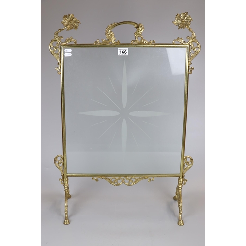 166 - Brass and glass fire screen