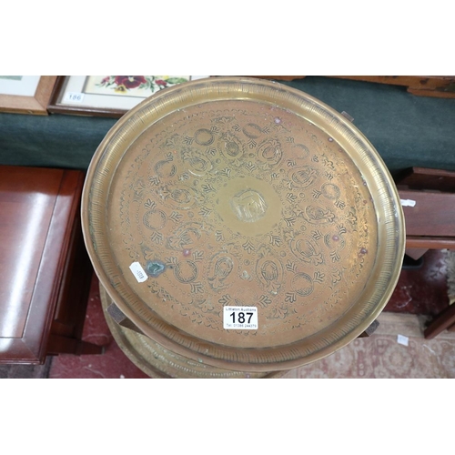 187 - Two Indian brass top tables