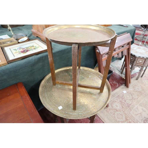 187 - Two Indian brass top tables