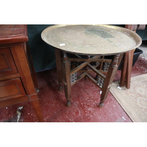 187 - Two Indian brass top tables